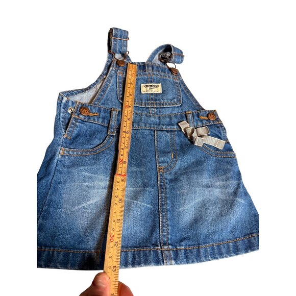 Oshkosh Bgosh Baby Denim Overall Dress 18M With Bow Detail - Picture 3 of 11